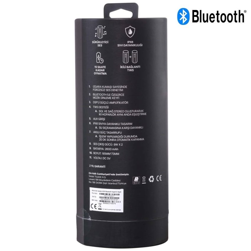 Vestel Desibel H500 Siyah Bluetooth Hoparlör Kutu Arka