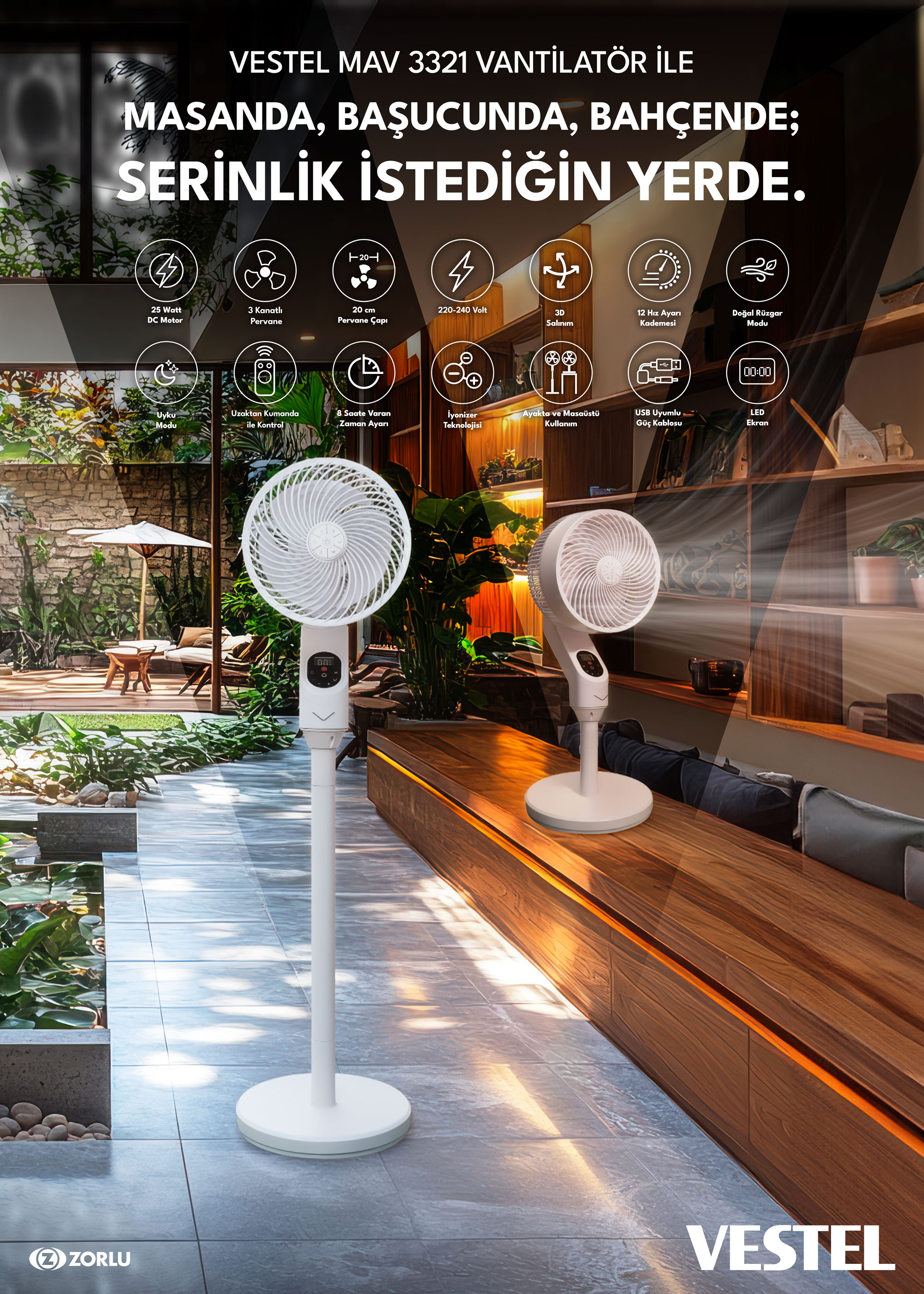 Vestel MAV 3321 B ION Ayaklı Vantilatör Vestel MAV 3321 B ION Ayaklı Vantilatör